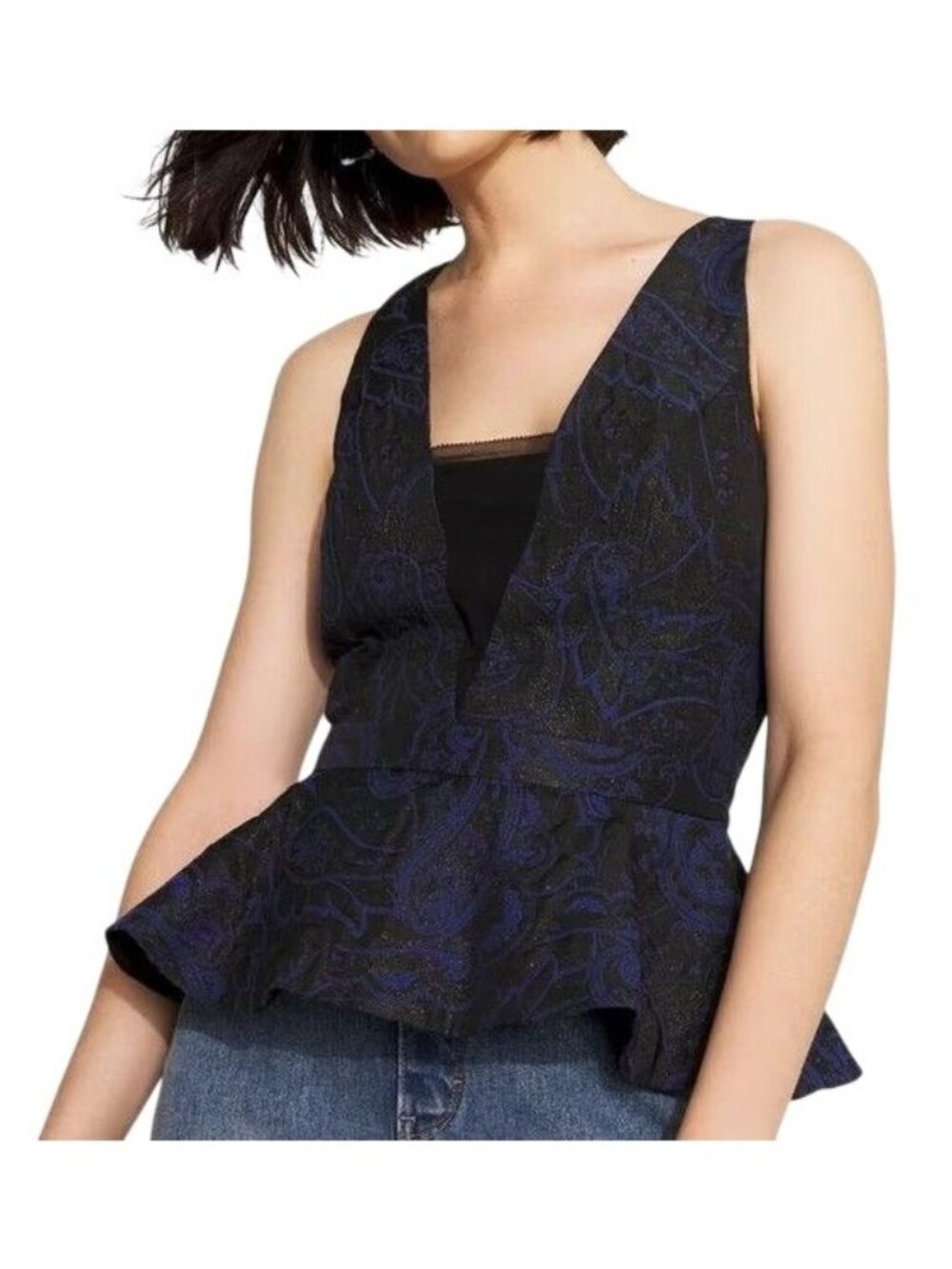 WHBM Jacquard Paisley Peplum Bustier Blouse Size 10 $120 Modern